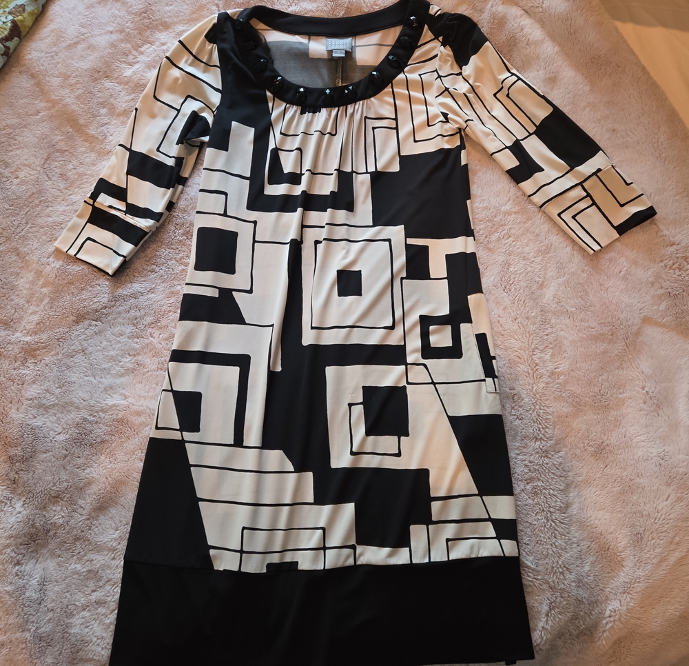 Rabbit Rabbit Rabbit Black and White Geometric Midi Dress